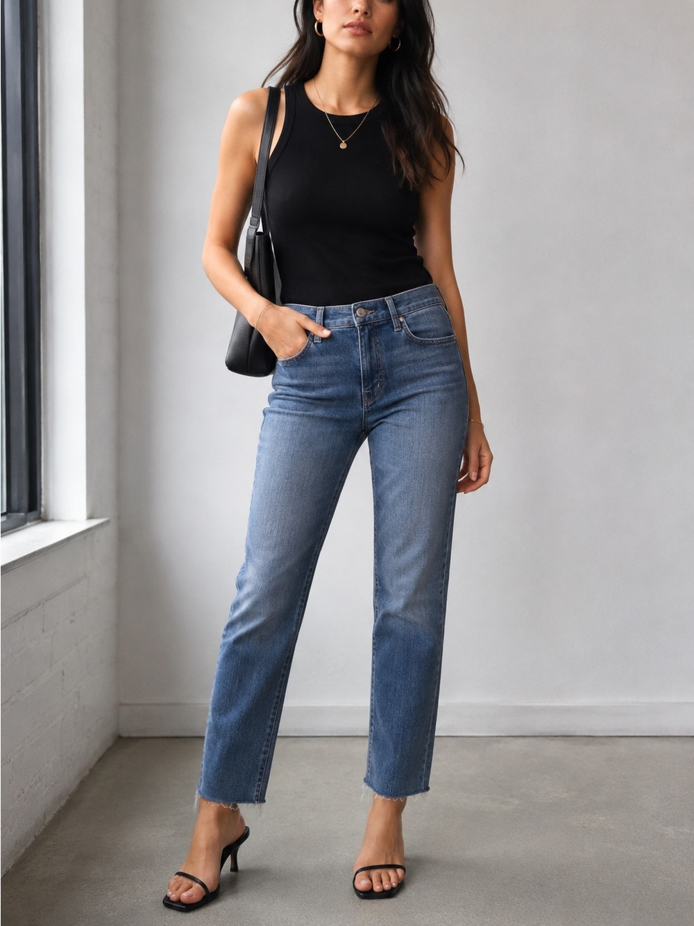 Fidelity Denim straight leg jeans blue AXL Crop Girlfriend 27 High Rise classic